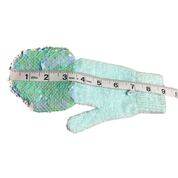 Mittens Gloves One Size Justice Blue Flip Sequin Button & Loop Soft Sparkle - Picture 7 of 8